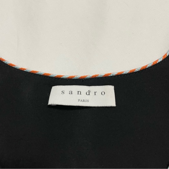 Sandro Paris ‘Paul’ Piped Silk V-Neck Blouse Black Size 1 / Small - Picture 8 of 12